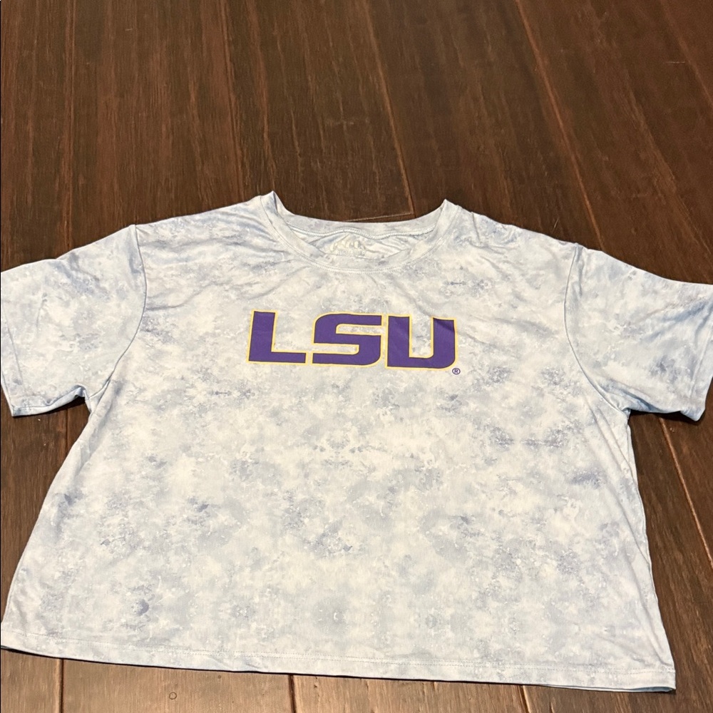 Womens Blue LSU Tie-Dye Logo Tee